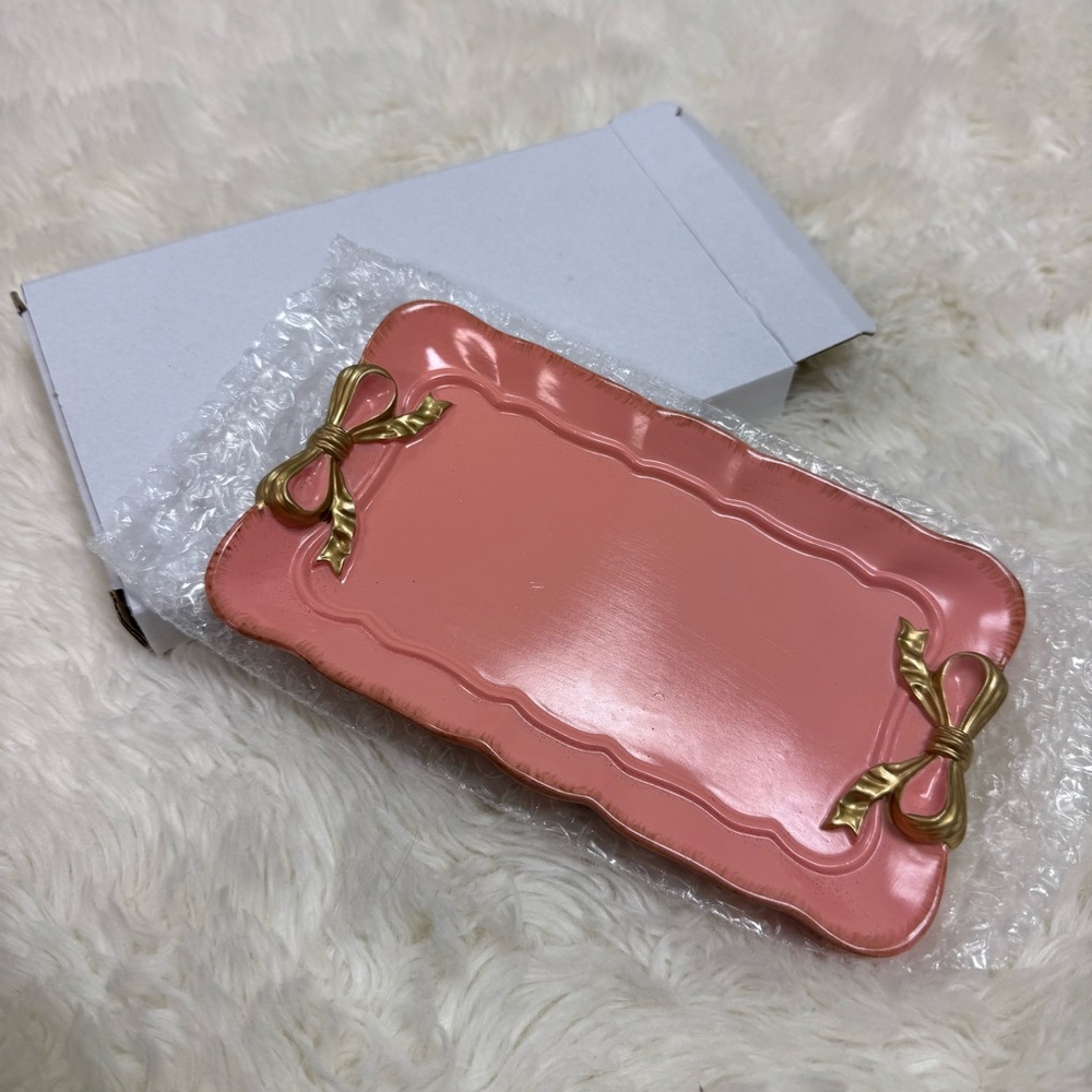 NEW Pink + Gold Bow Decorative Jewelry Trinket Tray